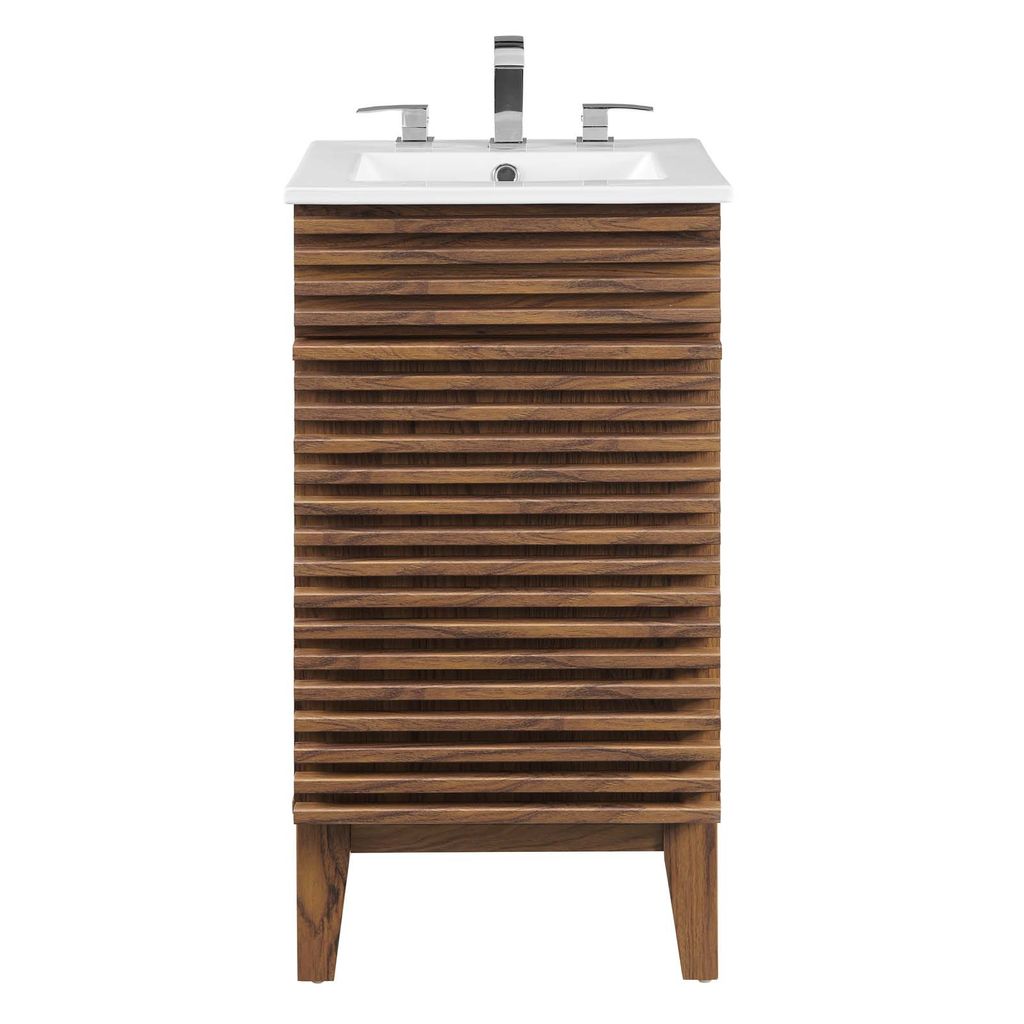 Render 18" Bathroom Vanity Cabinet In Walnut White