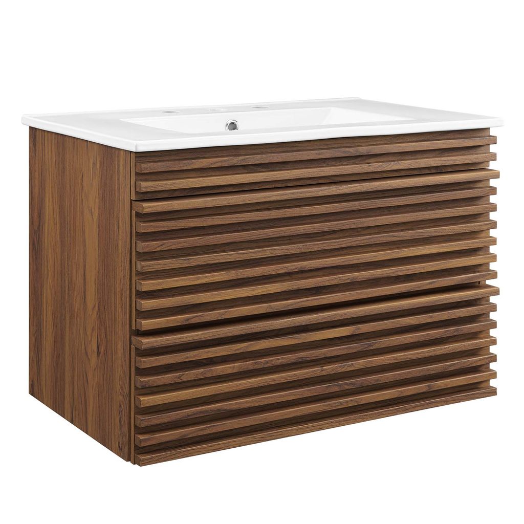 Render 30" Wall-Mount Bathroom Vanity In Walnut White