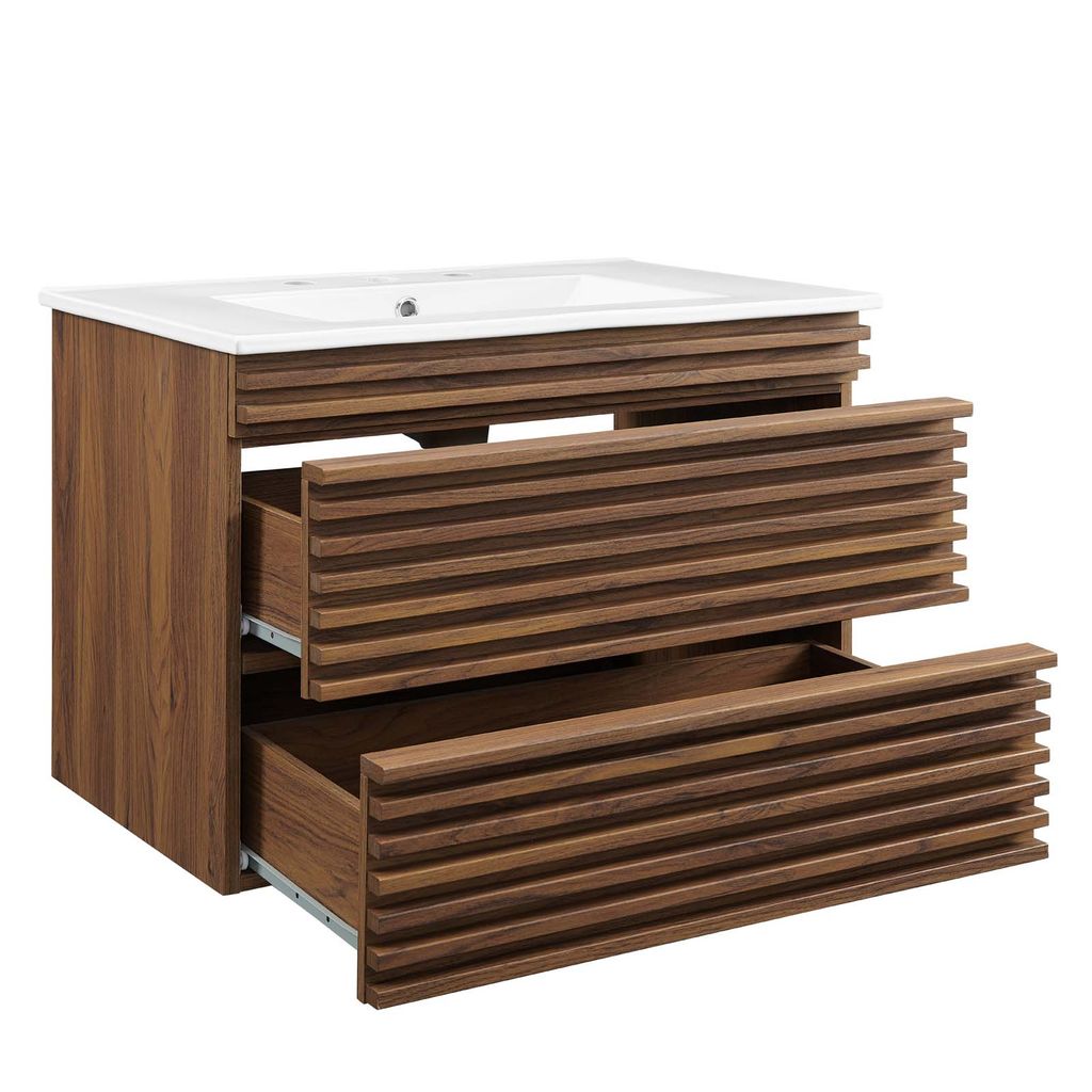 Render 30" Wall-Mount Bathroom Vanity In Walnut White