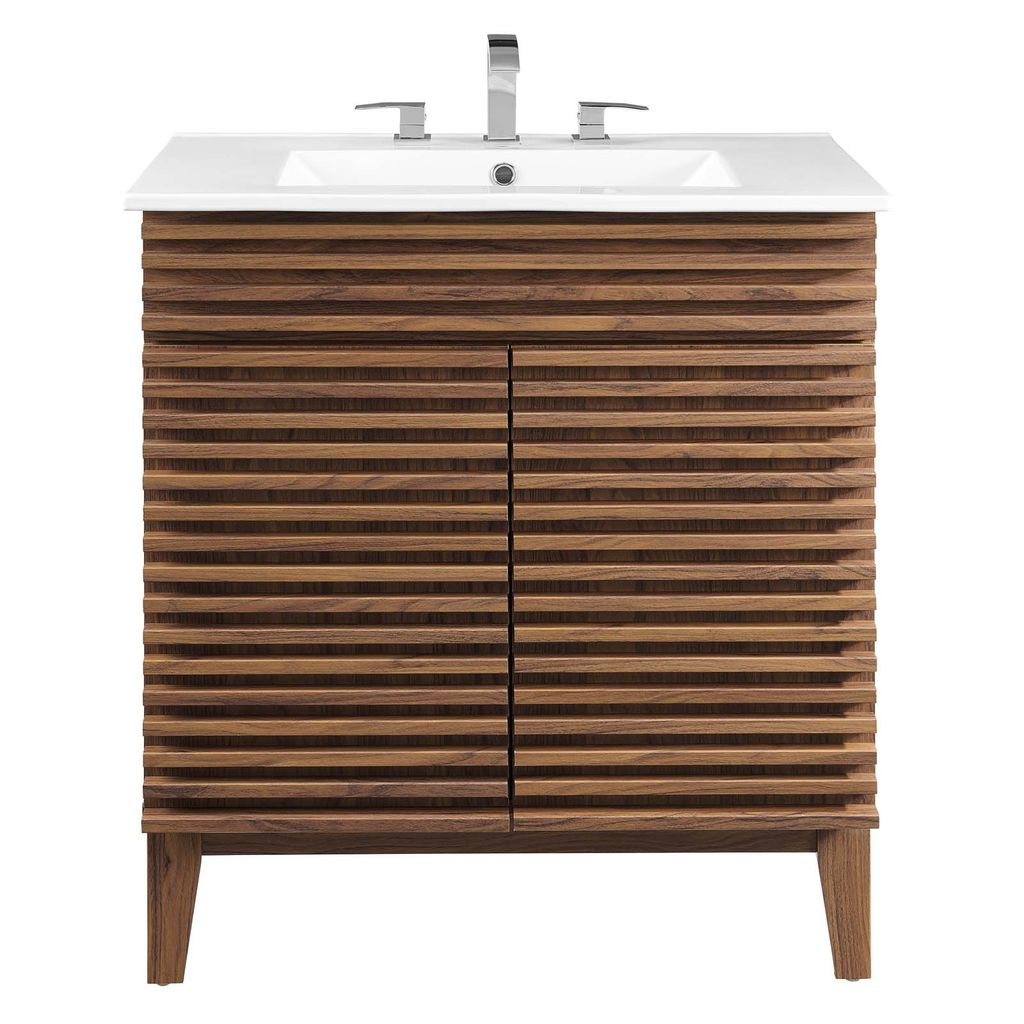 Render 30" Bathroom Vanity Cabinet In Walnut White