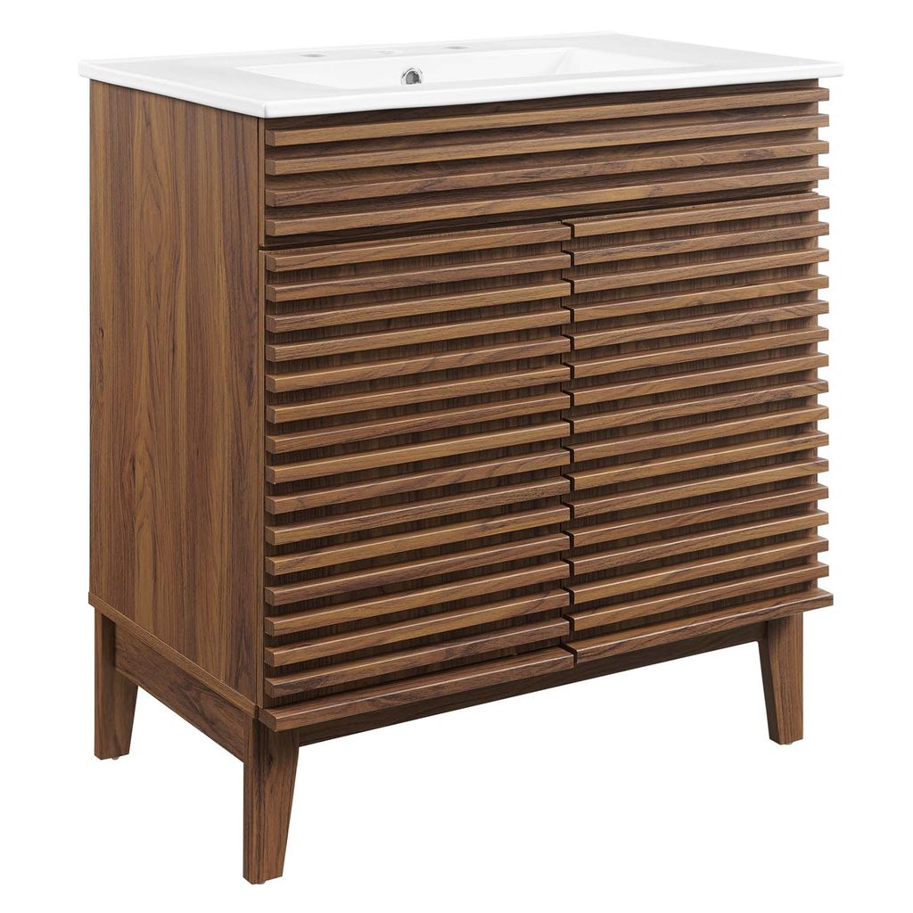 Render 30" Bathroom Vanity Cabinet In Walnut White