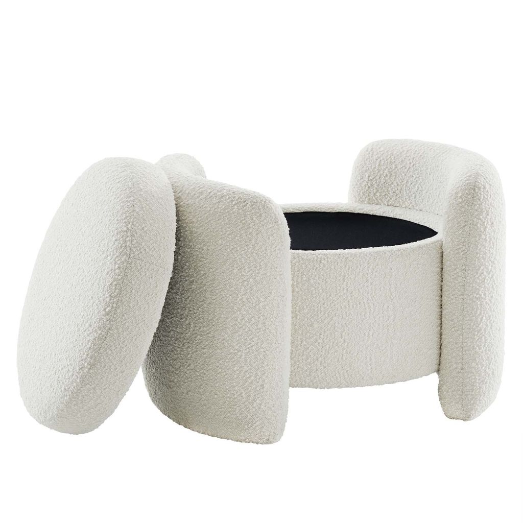 Nebula Boucle Upholstered Ottoman In Ivory