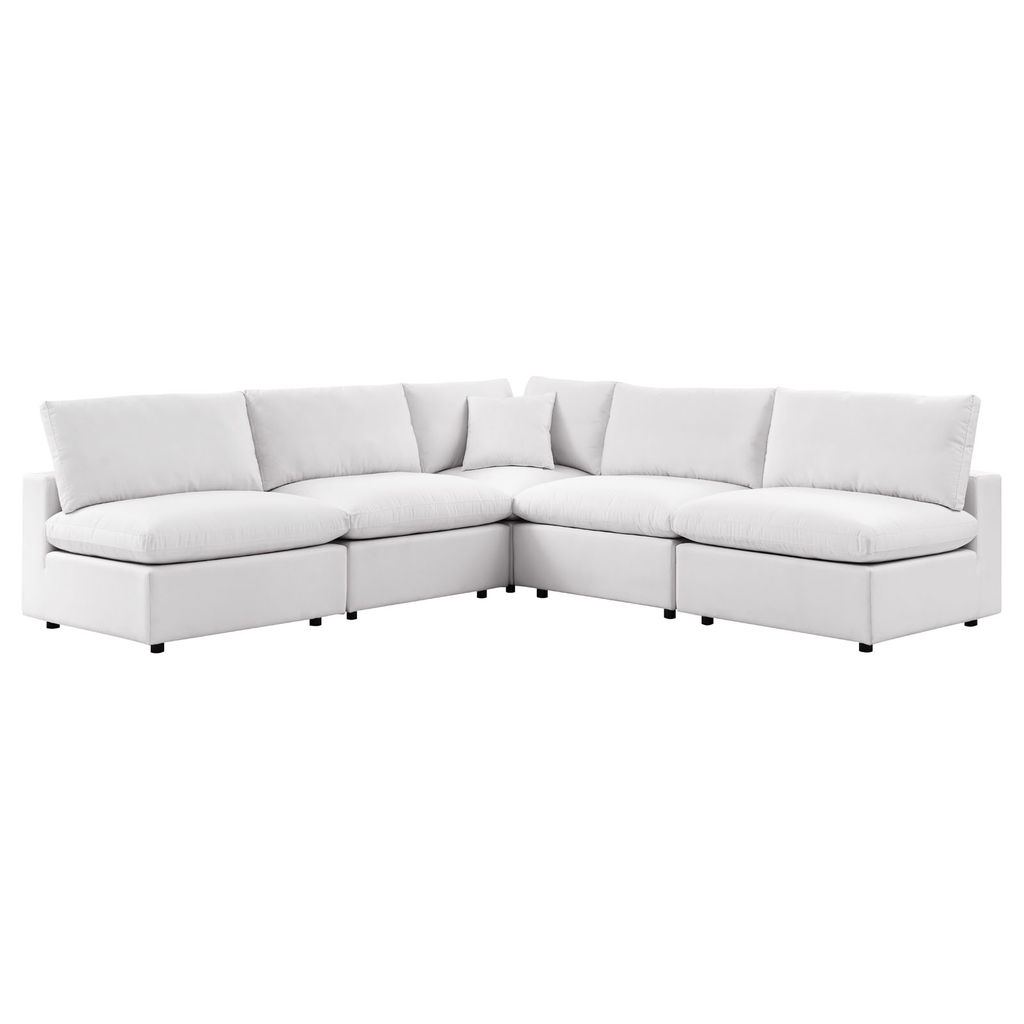 Commix 5-Piece Outdoor Patio Sectional Sofa In White, 108" X 108" X 32", 224 Lbs