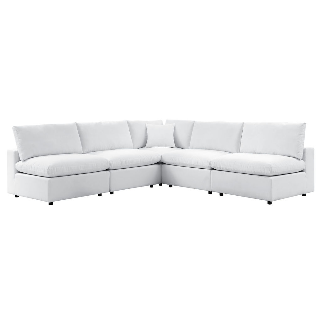 Commix 5-Piece Sunbrella Outdoor Patio Sectional Sofa In White, 108" X 108" X 32", 224 Lbs