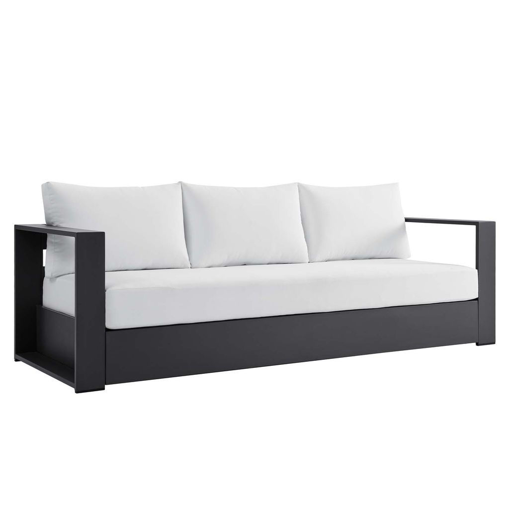 Tahoe Outdoor Patio Powder-Coated Aluminum Sofa In Gray White