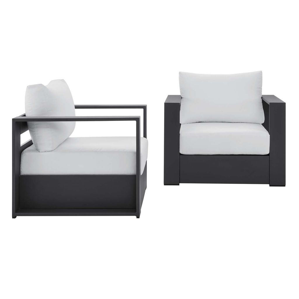 Tahoe Outdoor Patio Powder-Coated Aluminum 2-Piece Armchair Set In Gray White