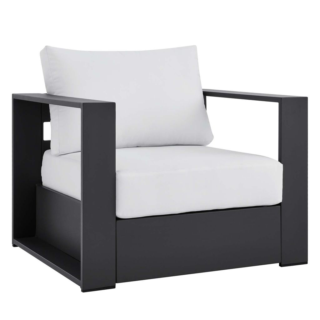 Tahoe Outdoor Patio Powder-Coated Aluminum 2-Piece Armchair Set In Gray White