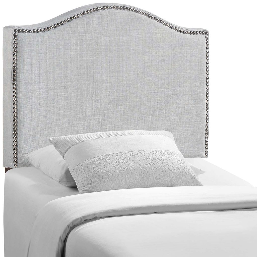 Twin Nailhead Upholstered Headboard In Sky Gray