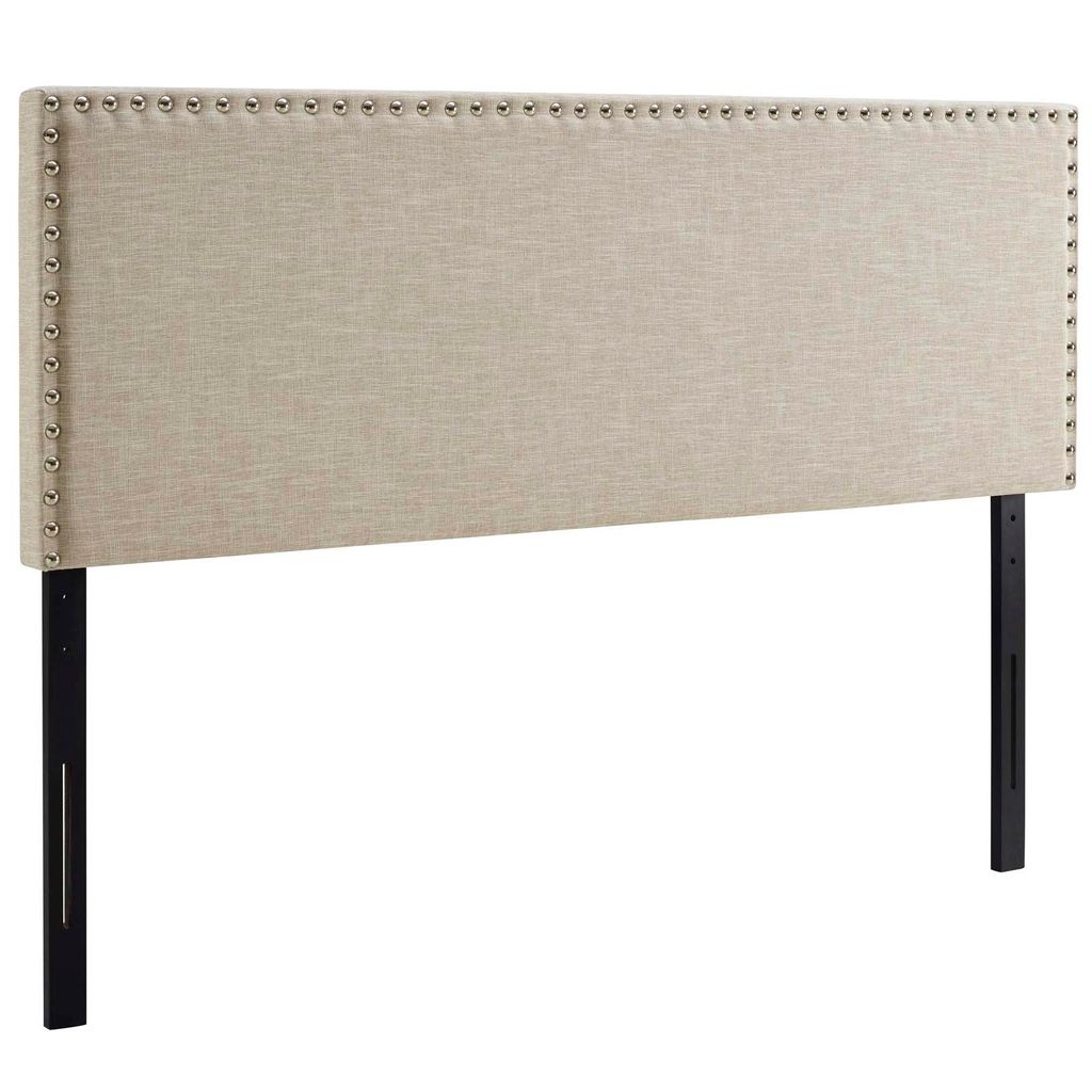 Phoebe Queen Upholstered Fabric Headboard In Beige