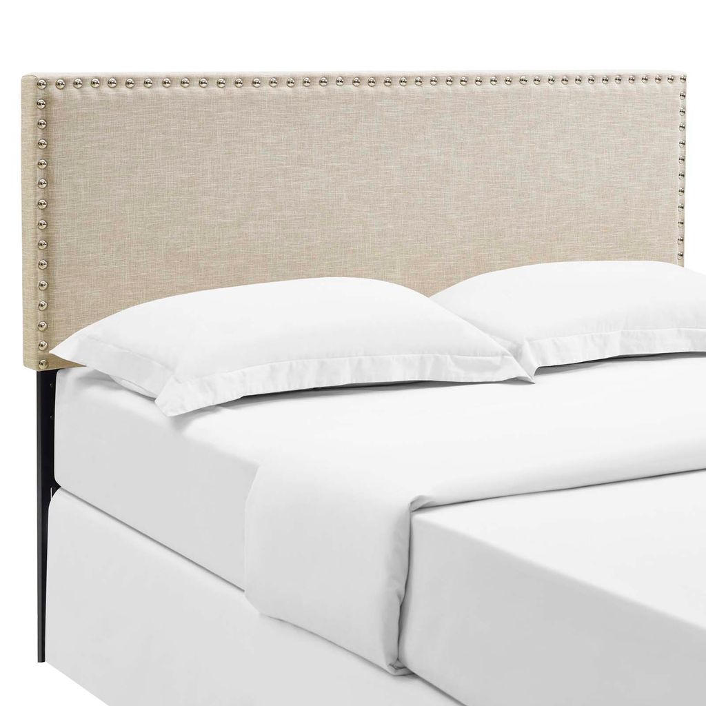 Phoebe Queen Upholstered Fabric Headboard In Beige