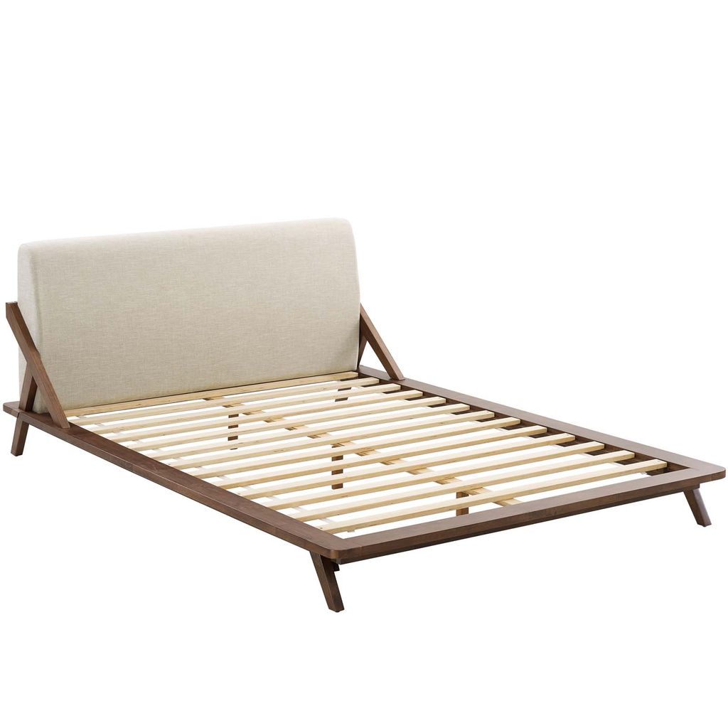 Luella Queen Upholstered Fabric Platform Bed In Walnut Beige