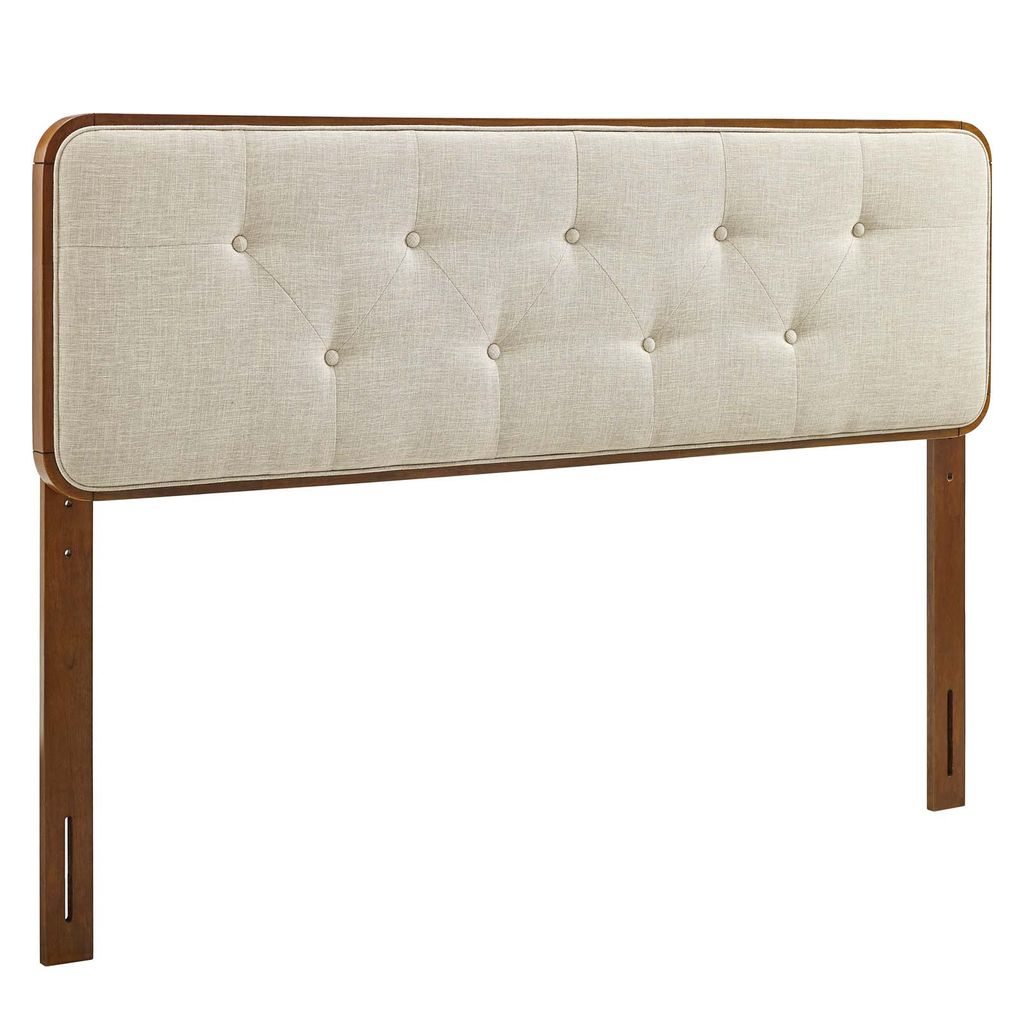 Collins Tufted Full Fabric And Wood Headboard In Walnut Beige