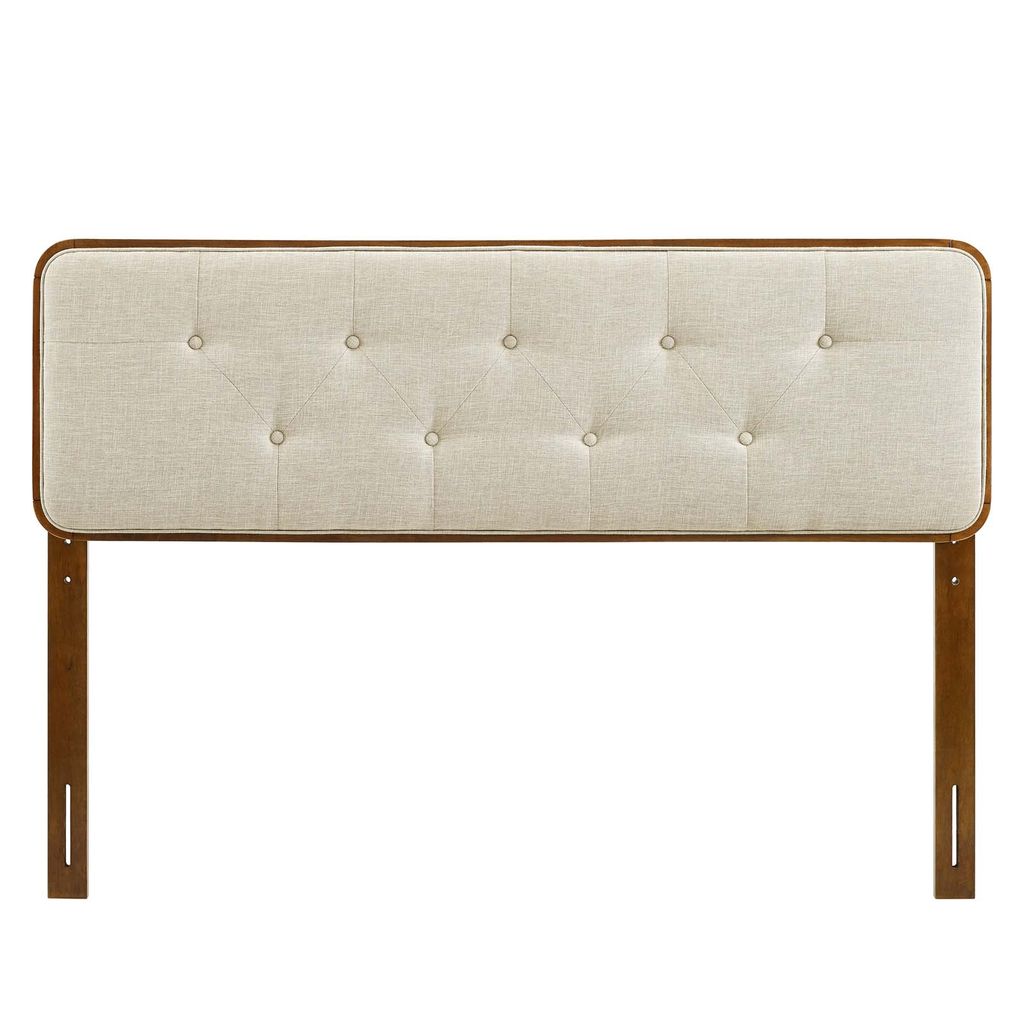 Collins Tufted Full Fabric And Wood Headboard In Walnut Beige
