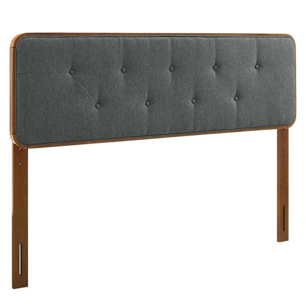 Collins Tufted King Fabric And Wood Headboard In Walnut Charcoal