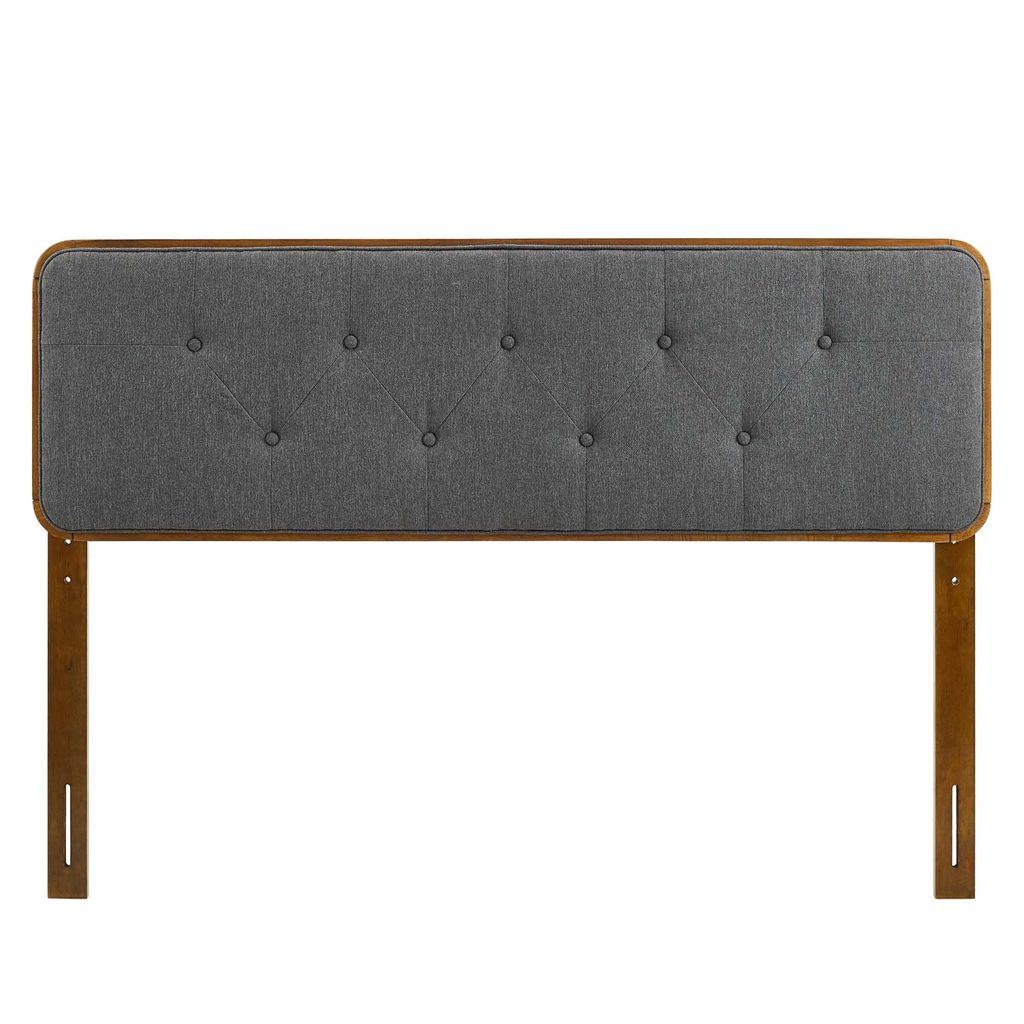 Collins Tufted King Fabric And Wood Headboard In Walnut Charcoal