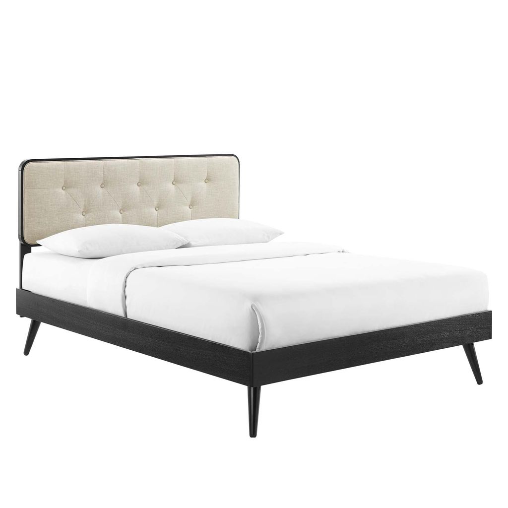 Bridgette Queen Wood Platform Bed With Splayed Legs In Black Beige