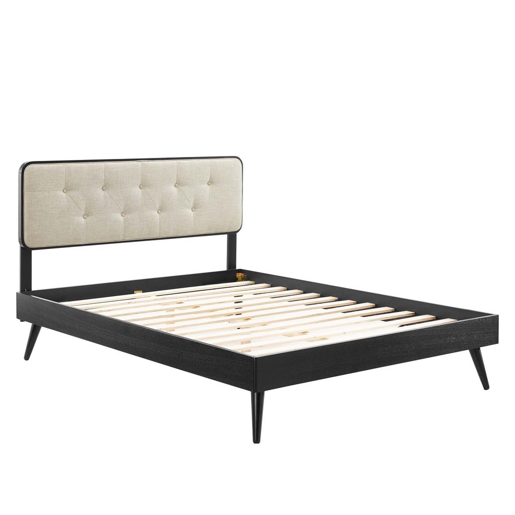 Bridgette Queen Wood Platform Bed With Splayed Legs In Black Beige