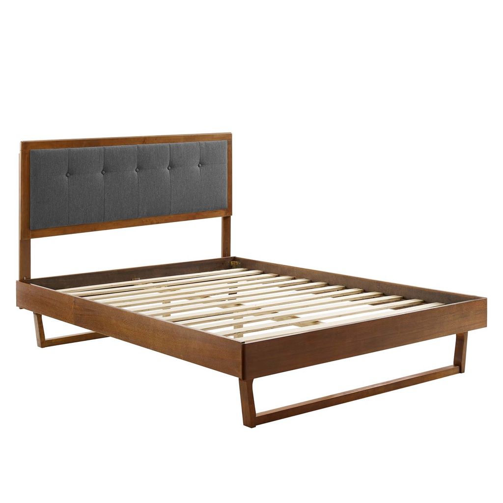 Willow King Wood Platform Bed With Angular Frame In Walnut Charcoal