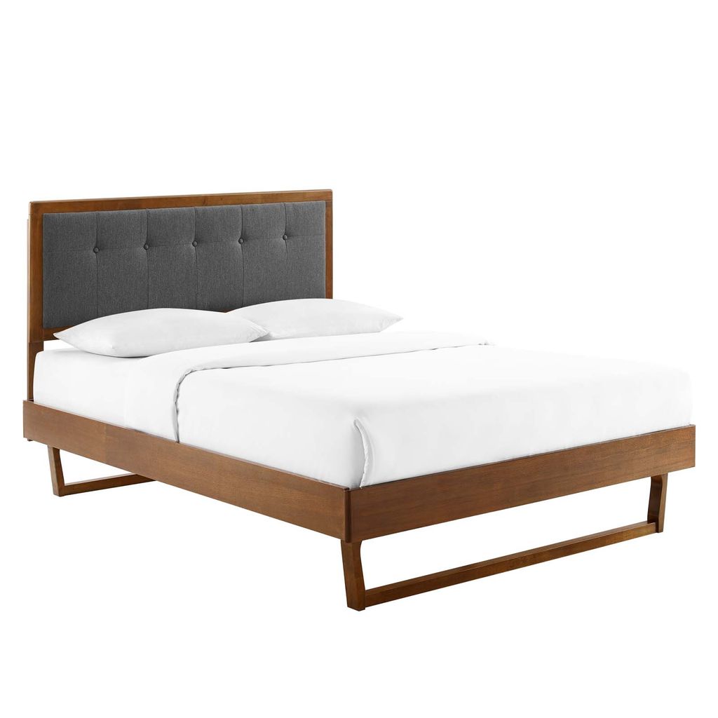 Willow King Wood Platform Bed With Angular Frame In Walnut Charcoal