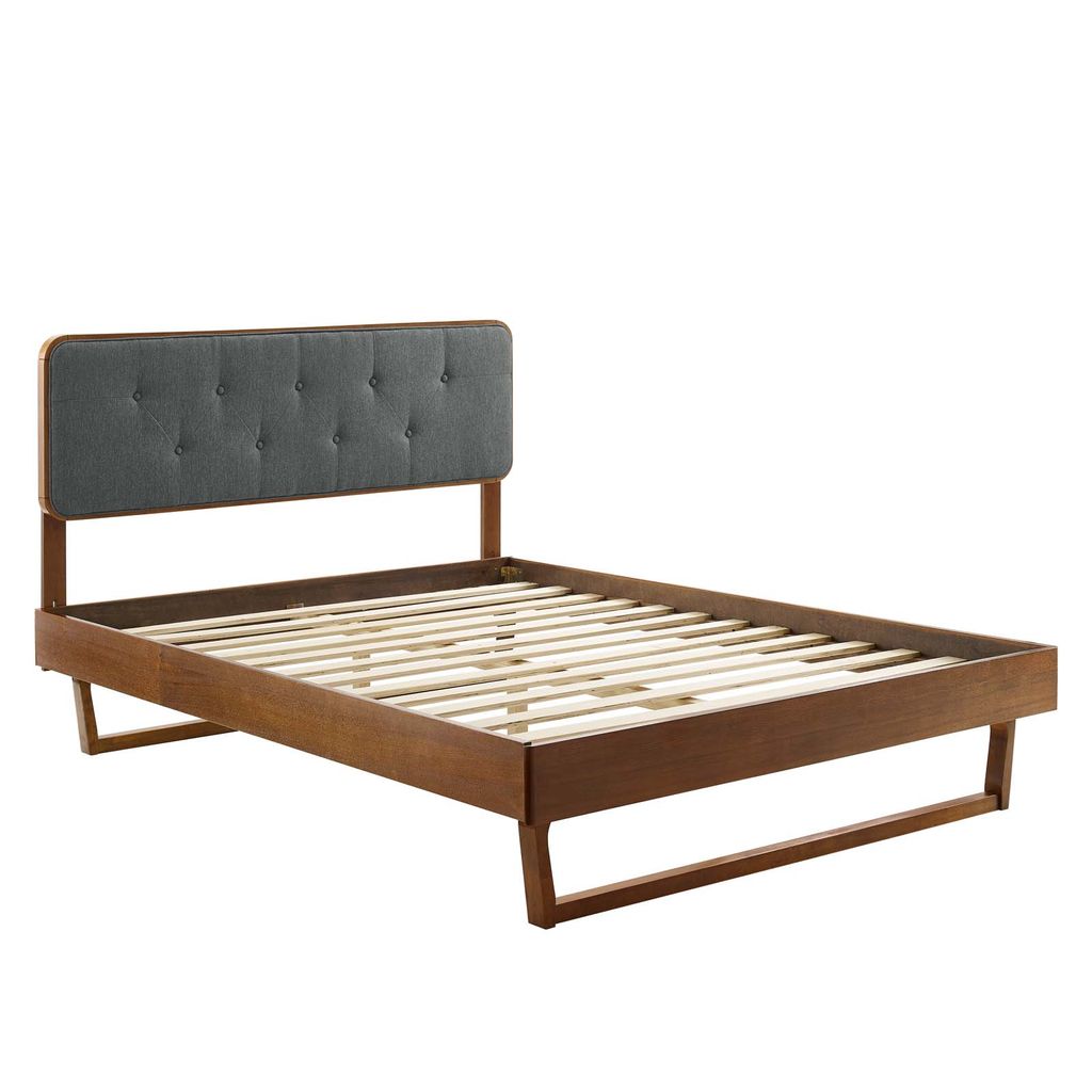 Bridgette Twin Wood Platform Bed With Angular Frame In Walnut Charcoal