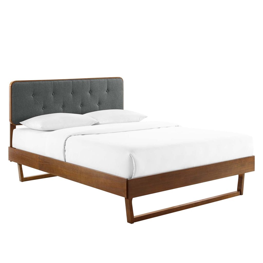 Bridgette Twin Wood Platform Bed With Angular Frame In Walnut Charcoal