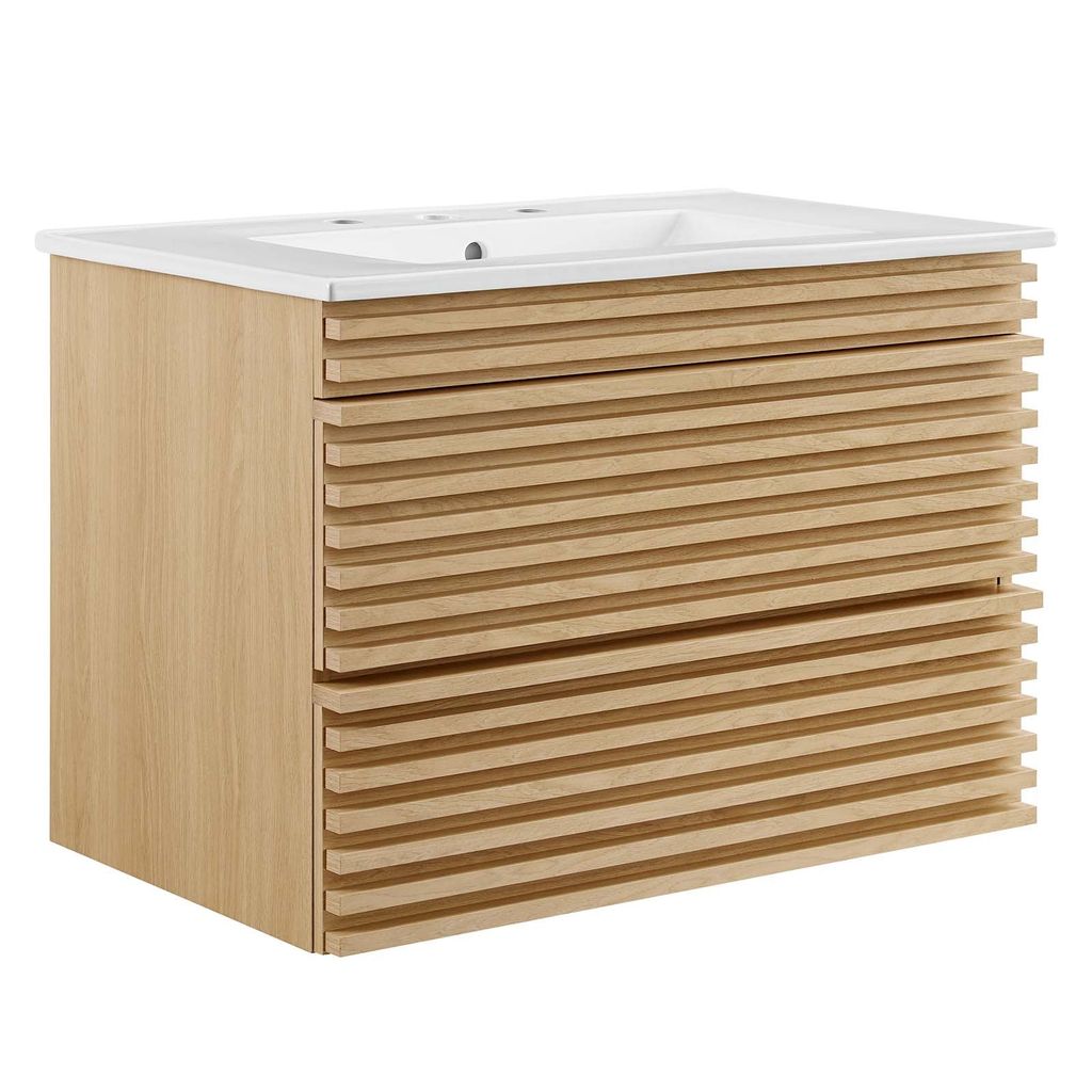 Render 30" Wall-Mount Bathroom Vanity, Oak White