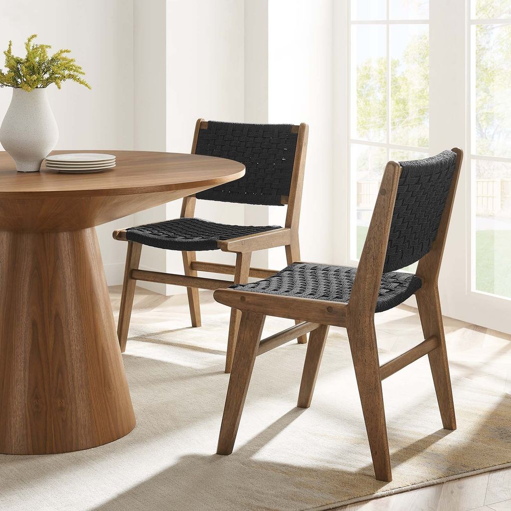 Saoirse Woven Rope Wood Dining Side Chair - Set Of 2, Walnut Black