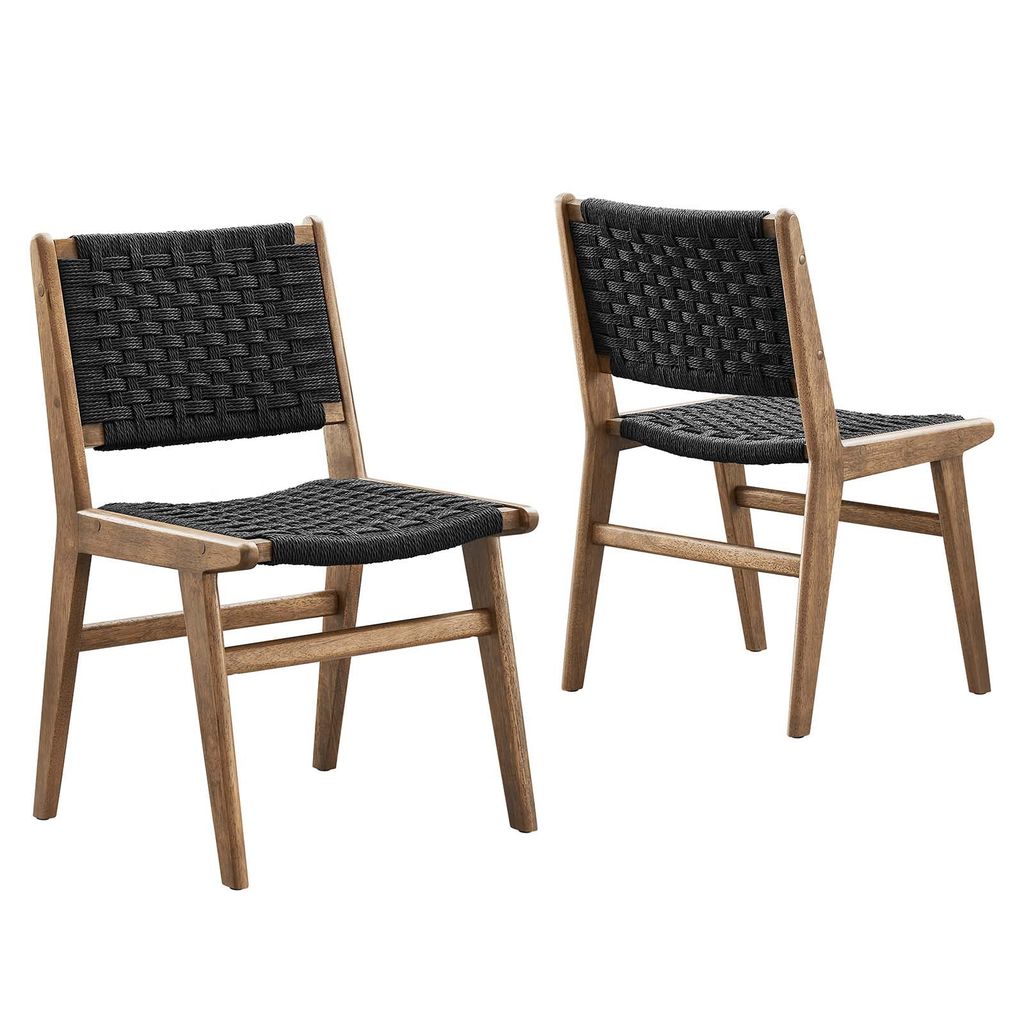 Saoirse Woven Rope Wood Dining Side Chair - Set Of 2, Walnut Black