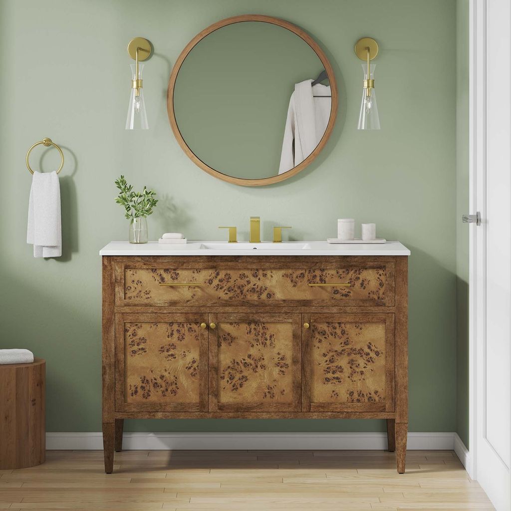 Elysian 48" Wood Single Sink Bathroom Vanity, White Brown