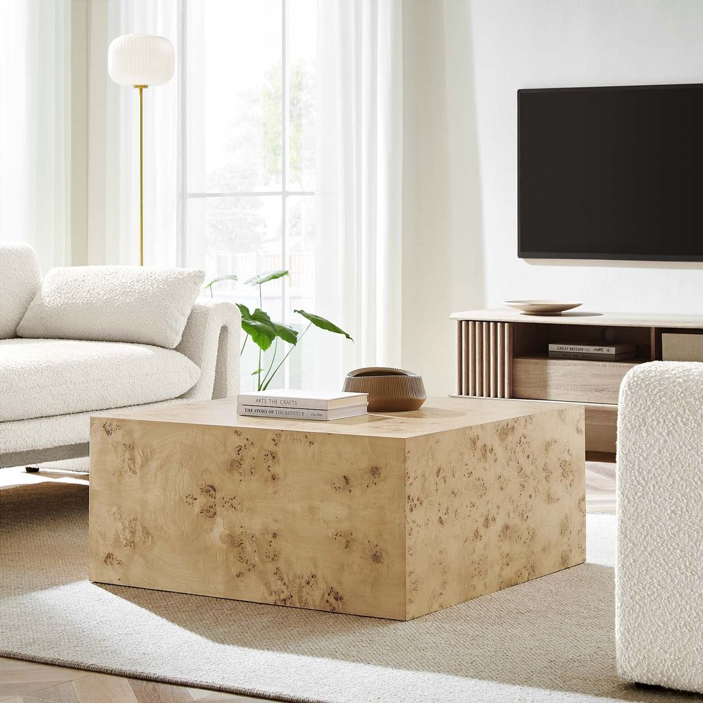 Cosmos 36" Square Burl Wood Coffee Table, Natural Burl