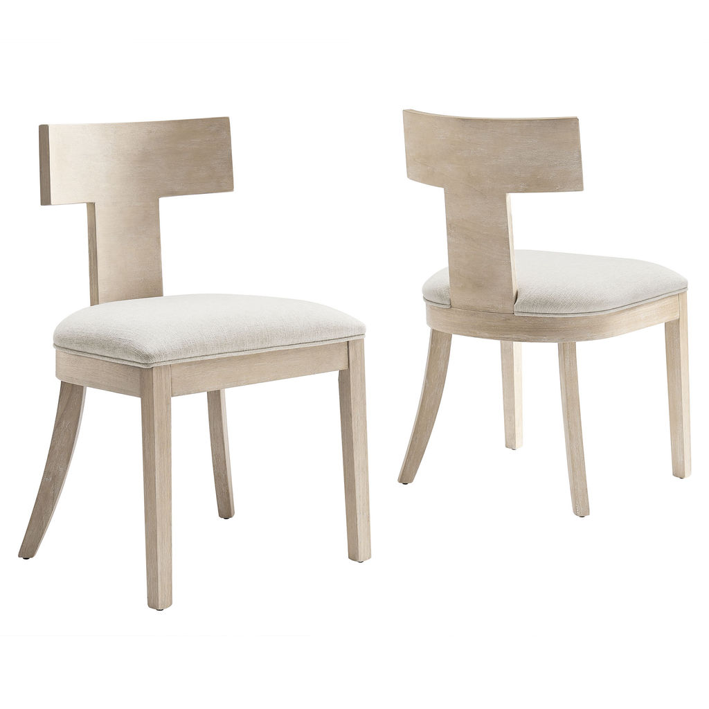Peregrine Wood And Fabric Upholstered Dining Chairs Set Of 2 By Modway, Natural Heathered Weave Ivory