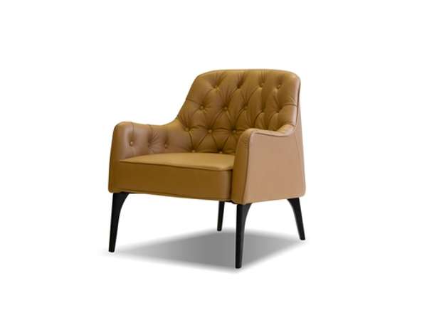 Elias Arm Chair Caramel Leather, Black Wood Legs