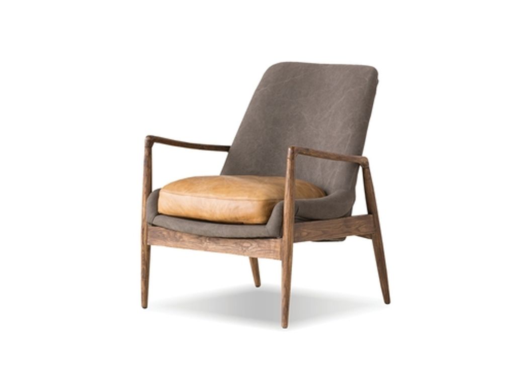 Reynolds Lounge Chair Ash Grey Fabric And Tan Vintage Distressed Leather Seat, Ash Stained Light Walnut