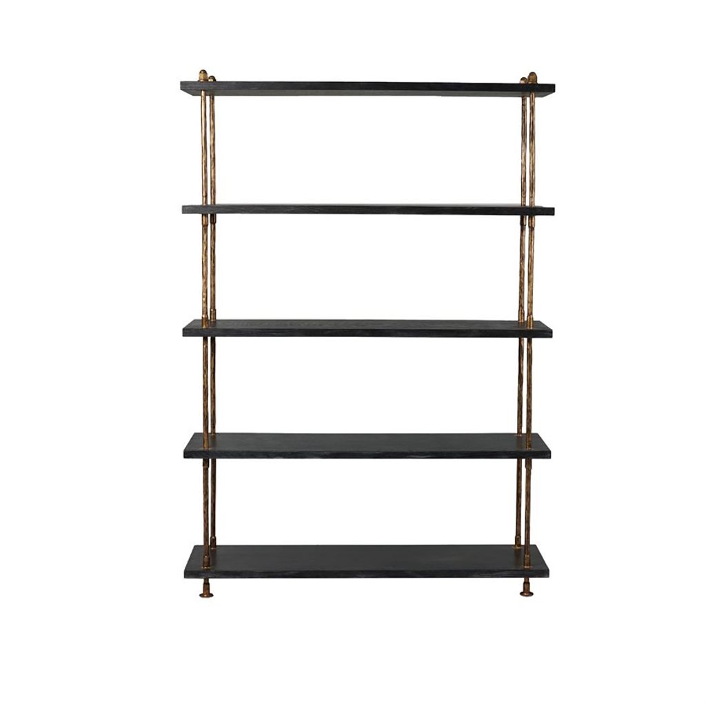 Cedric Book Shelf In Espresso And Forged Distressed Brass