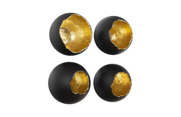 Broken Egg Wall Art, Black And Gold Leaf, Set Of 4
