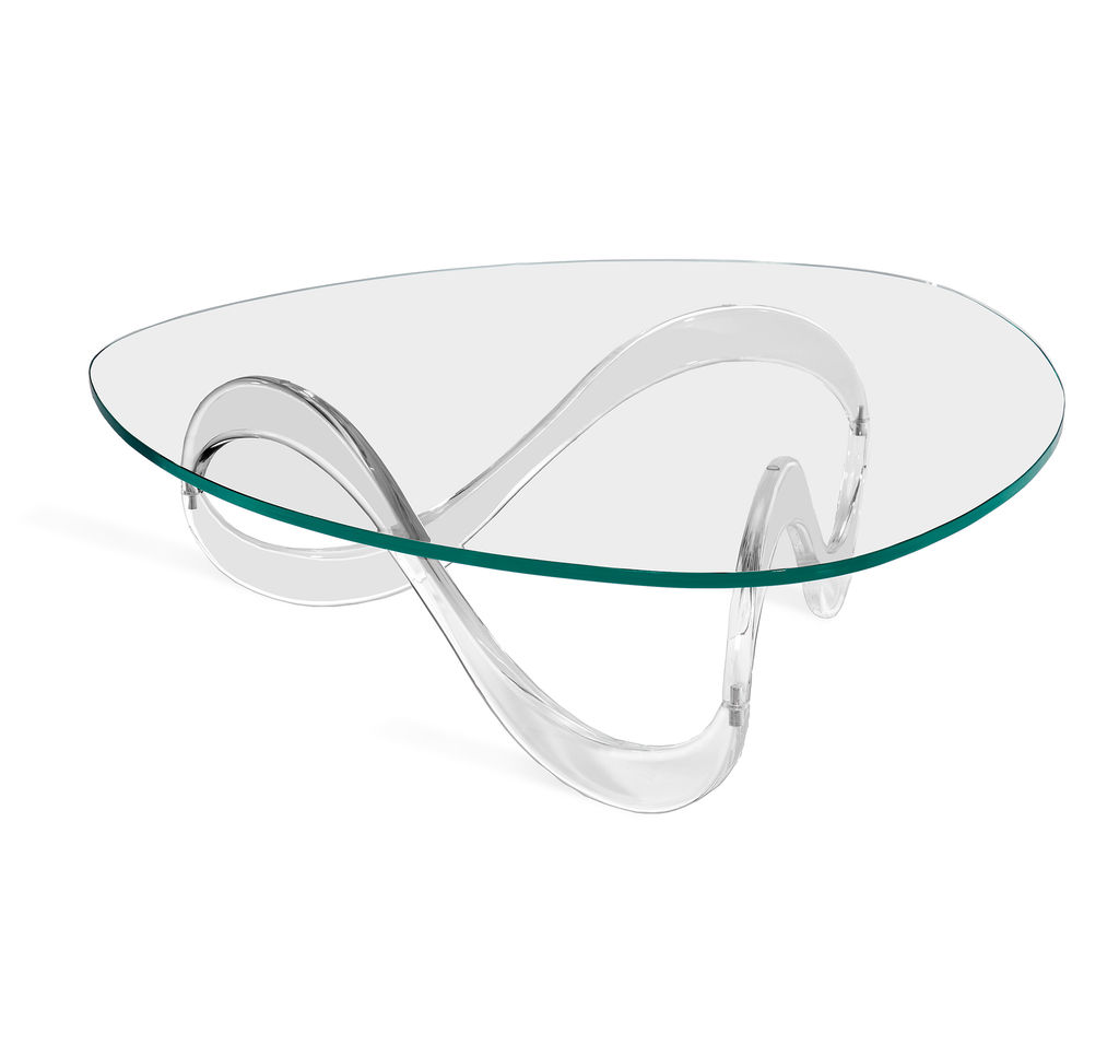 Preview image for Modern Clear Acrylic Wave Base & Curvilinear Glass Top Coffee Table 56 inch