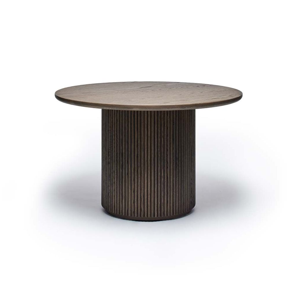 Preview image for Modern Reeded Pedestal Round Dining Table Solid Oak Mocha 48 inch