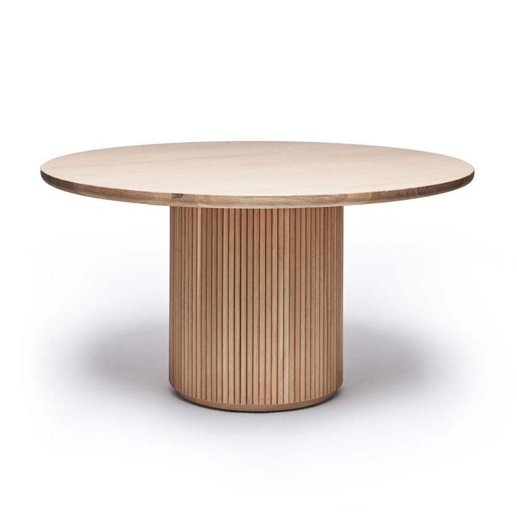 Preview image for Modern Reeded Pedestal Round Dining Table Solid Oak Saddle 60 inch