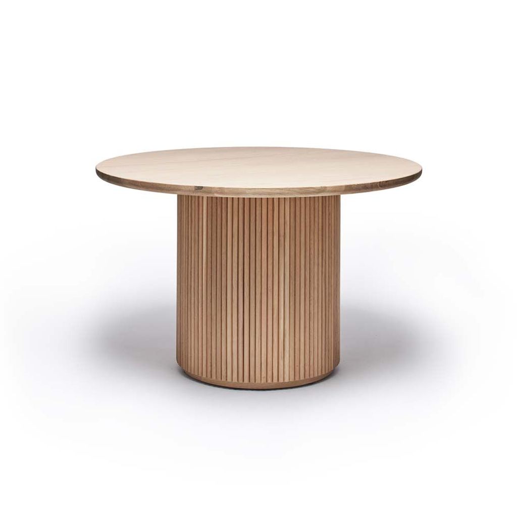Preview image for Modern Reeded Pedestal Round Dining Table Solid Oak Saddle 48 inch