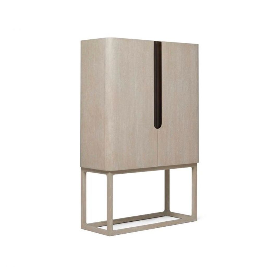 Preview image for Contemporary Coastal Curved Light Oak Wood Tall Luxury Bar Cabinet 48 inch