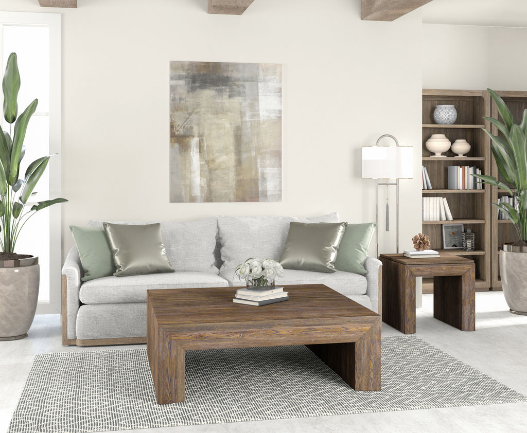 Rustic Square Coffee Table Solid Ash Wood & Knotty Oak Veneer 40 inch