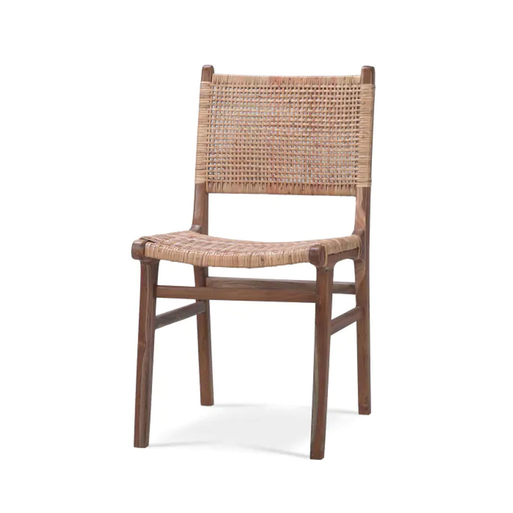 Preview image for Woven Rattan Armless Dining Chair Teak Wood
