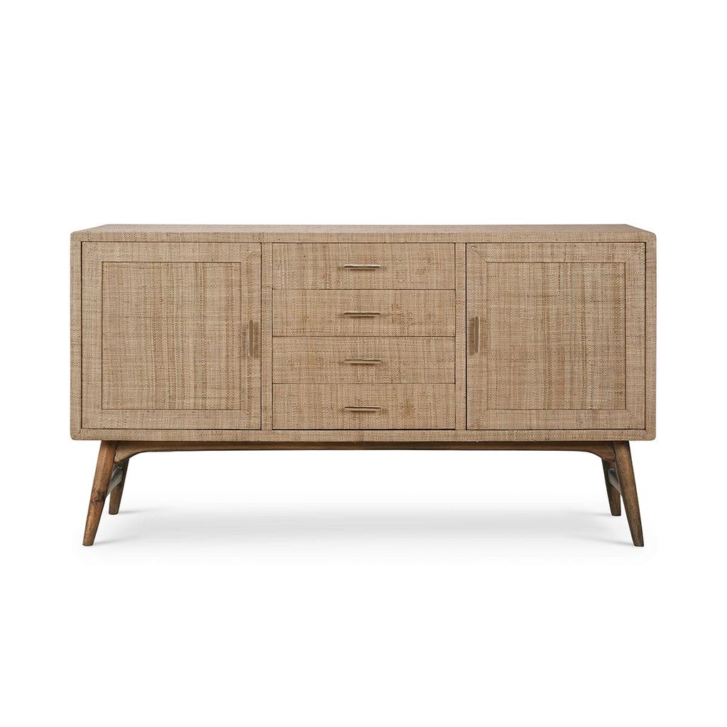 Pierre Mid Century Buffet Wrapped In Raw Raffia W/ Straw Wash Legs