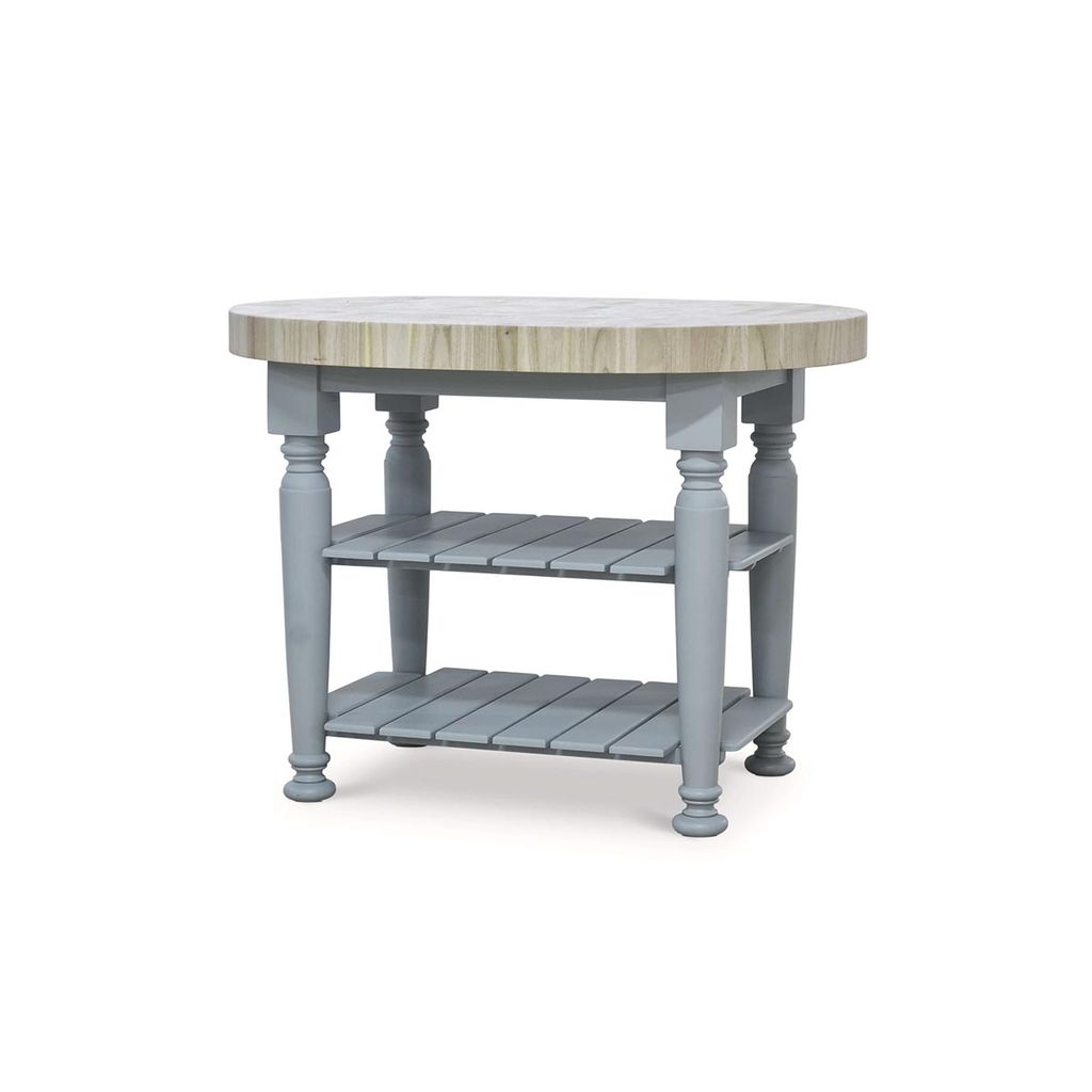 Farmhouse Butcher Block Kitchen Island In Pale Blue