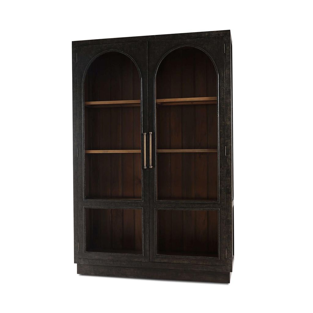 Preview image for Vannes 2 Door Display Cabinet W/ Glass Shelves In Vintage Black W/ Straw Wash Interior