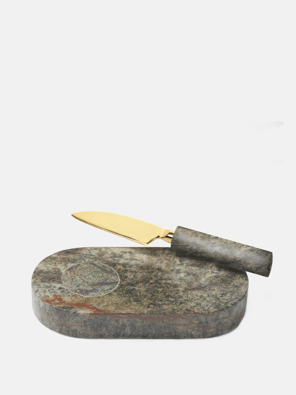 Jermyn Chopping Board Small With Knife, Forest Green Marble