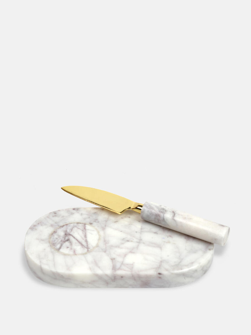 Jermyn Chopping Board Small With Knife, White Marble