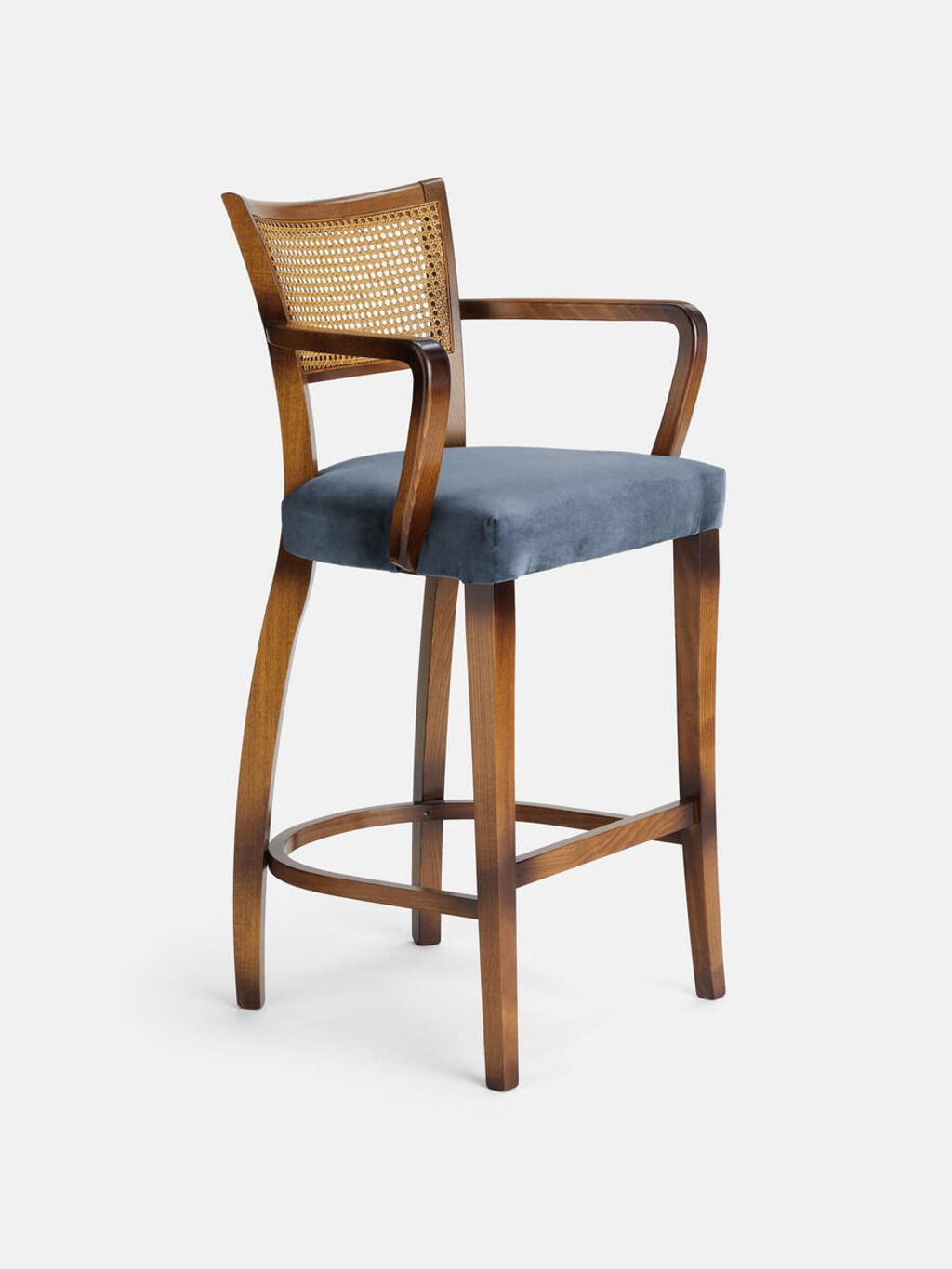 Preview image for Molina Barstool, Cane Back, Velvet Grey Blue, Us