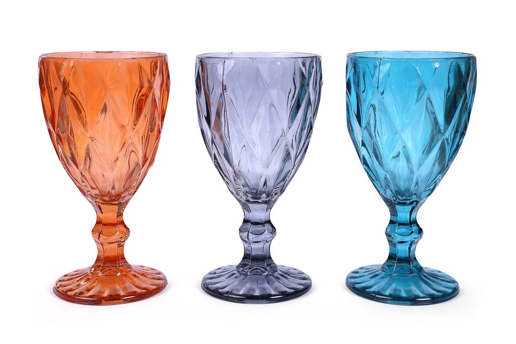 Vintage Crystal Footed Diamond Wine Glass, Big Orange (Set Of 2)