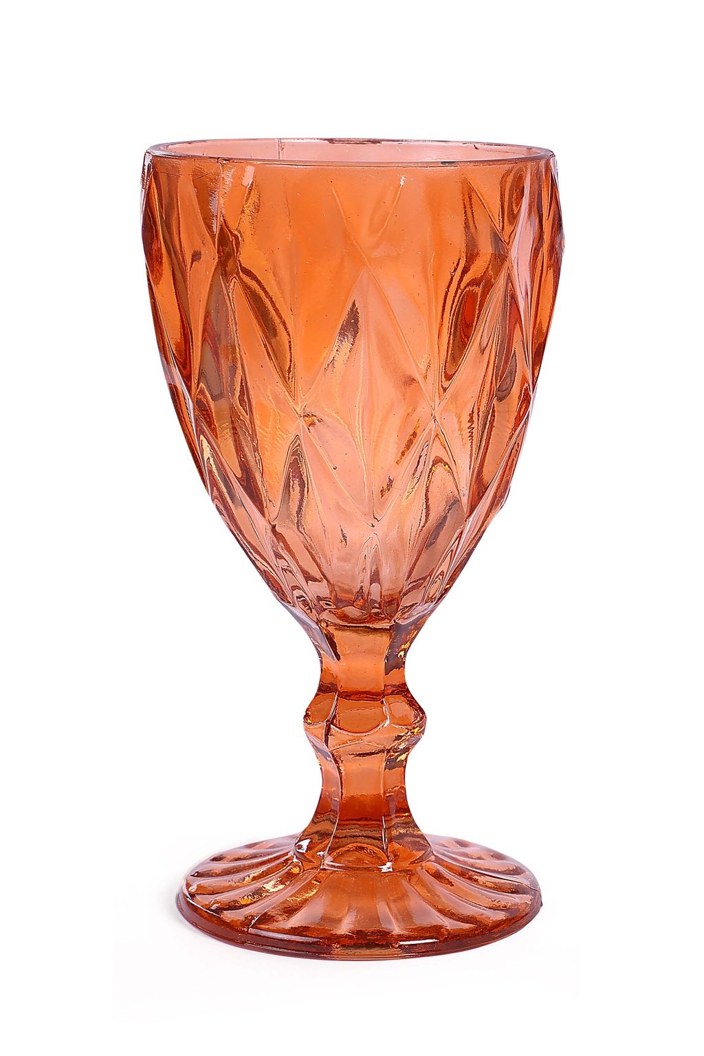 Vintage Crystal Footed Diamond Wine Glass, Big Orange (Set Of 2)